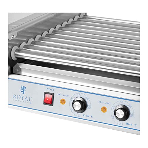 Miniatura 2 de Royal Catering Máquina Asador De Perritos Calientes Rchg-11e 11 Rodillos, 20 Salchichas, 2200 W, 230 V, 2 Zonas Calentadoras Individuales, 58,2 X 48 X 42,5 Cm, Acero Inox