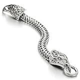 COOLSTEELANDBEYOND Biker Men Stainless Steel Eagle Head Franco Link Curb Chain Bracelet with Spring Ring Clasp 8.5 Inch