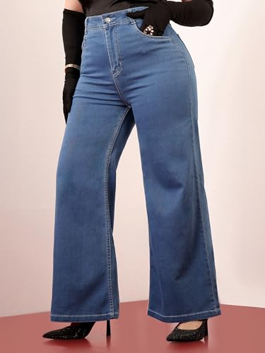 Image of Miss Chase A+ Women's Wide-Leg High-Rise Regular-Length Stretchable Cargo Denim Jeans