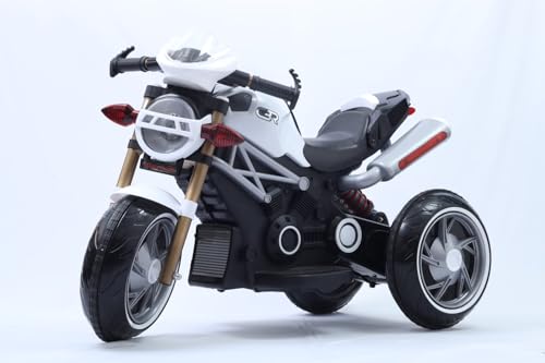 Image of Happy Goods Three-Wheeled Electric Battery Operated Ride on Motorbike for Kids of Age 2 Year to 8 Years with Foot Accelerator -Multi Color (White)