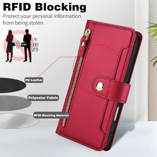 Étui iPhone 14 Pro Max en cuir marron d'exception avec rabat et portefeuille zippé - 7