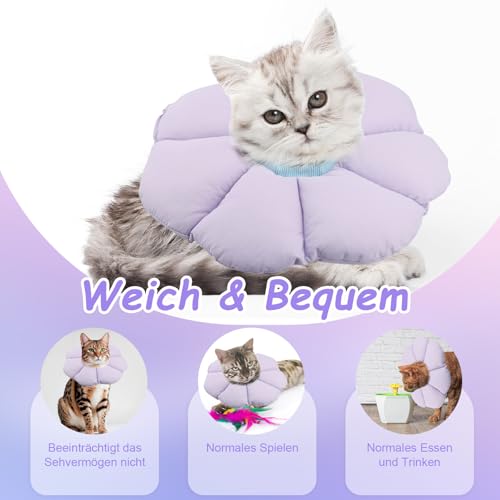 Honosen Halskrause Katze, Weich Blumen Katzenkragen, Einstellbarer Katzenkragen, Wasserdicht Leckschutz Kragen für Katzen Klein Hunde Nach Operation und Verletzungen, Lila
