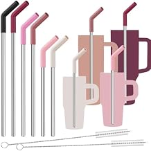Tomorotec 6-Pack Stainless Steel Reusable Straw with Silicone Tip 3 Sizes, Metal Drinking Straws Fit for Stanley Quencher Tumblers 40oz, 30oz, 20oz, 14oz, Cleaning Brushes Included Gradient