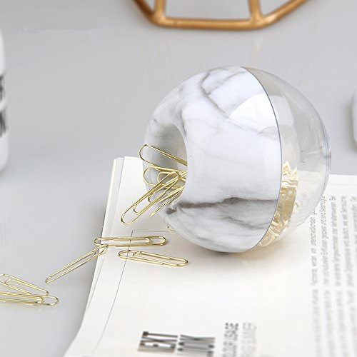 100Pcs 28Mm Gold Paper Clips Medium In White Marble Paper Clips Holder Dispenser Round Paperclips Storage Case For Office Desk Organizer Accessories (Marble) #TOP2