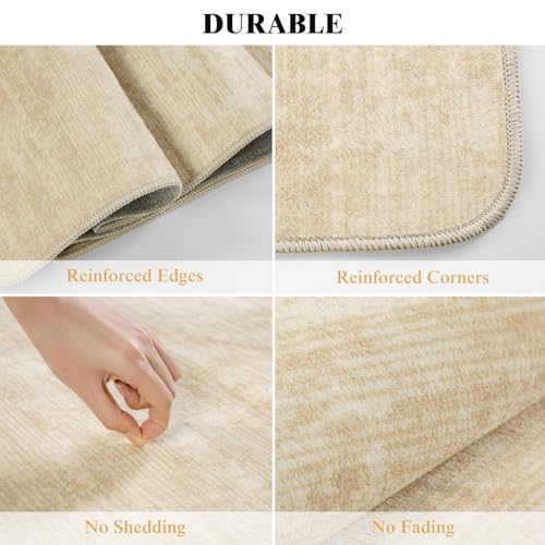 Washable Rug 2x6 Area Rugs for Living Room - Stain Resistant Non-Slip Backing Boho Rug for Bedroom,Durable & Ultra-Thin Vintage Large Area Rug(2x6,Beige)