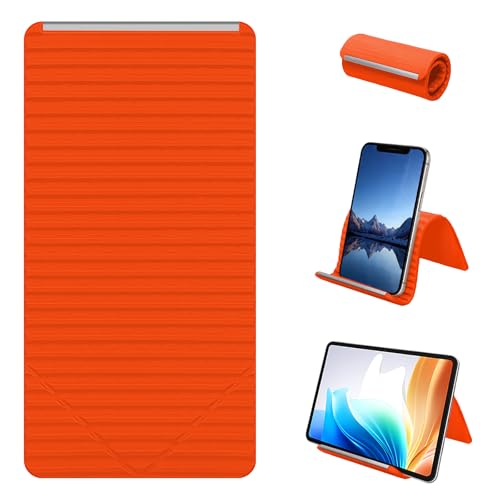 Image of Flexible Silicone Phone Stand, Multi-Angle Adjustable Cell Phone Holder, Portable Phone Stand for Desk, Compatible with iPhone, iPad, Tablet, Laptop, for Home, Office, Gaming, Orange