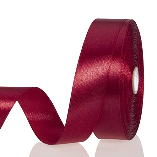 YASEO 1 Inch Dark Red Solid Satin Ribbon for Gift Wrapping, 50 Yards