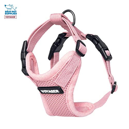 Image of Best Pet Supplies Voyager Step-in Lock Pet Harness w Reflective Pet Leash Combo Set with Neoprene Handle 5ft - Supports Small, Medium and Large Breed Puppies /Cats - Pink Set, XXXS