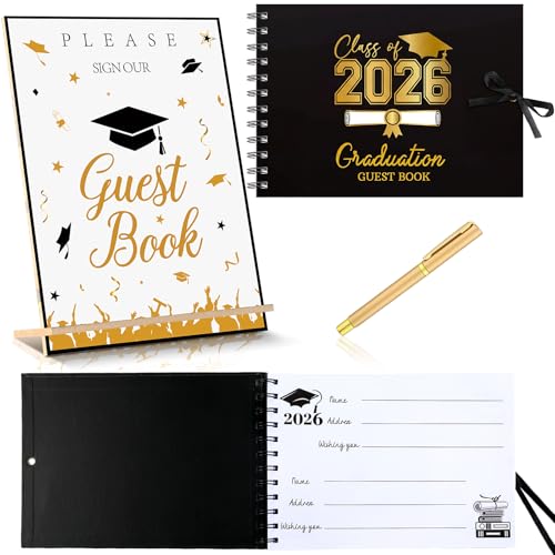 Livre d'or pour remise de diplôme 2024 avec stylo et panneau en bois