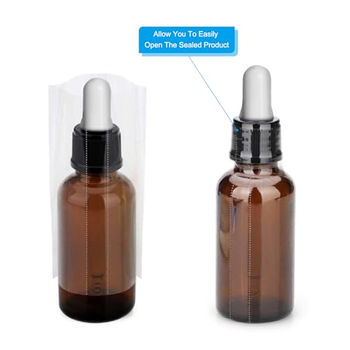 PATIKIL 50x60mm PVC Perforierte Schrumpfbänder, 250 Stück Schrumpffolie für Flaschen, Gläser, Dosen und Konserven, passend für Kappe mit Durchmesser 0,75 bis 1,02, Transparent