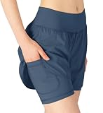 ランニング ハーフパンツ レディース 大きいサイズ ジム ショートパンツ クサーブリーフ一体型 スポーツウェア ポケット付き スマホ収納可 ストレッチ 脚長効果 フィットネス トレーニング ピラティス 短パン 02ブルー 3XL