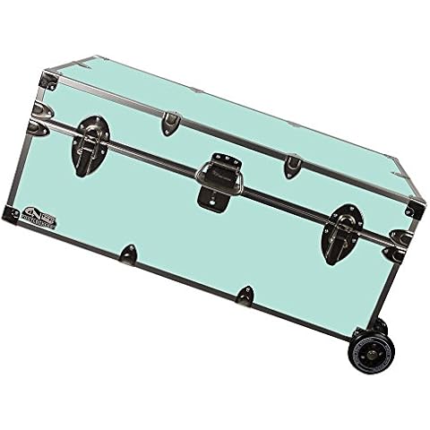 C&N Footlockers - Full-Size Happy Camper Trunk w/Wheels - #1 Summer Camp Trunk - Made in the USA - Steel Footlocker with Lid Stay - 32 x 18 x 13.5 Inches (Mint) Cover
