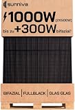 SUNNIVA® Solarpanel, 2x 500 W, FULL BLACK, Bifazial, Glas-Glas, N-Type Solarmodul, PV Module Solarpanel, PMax 1000W (2x500W), für Balkonkraftwerk Solaranlage PV Panel Photovoltaik Solar Komplettanlage