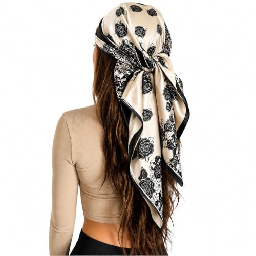 Image of Satin Square Head Scarf for Women, Floral Printed