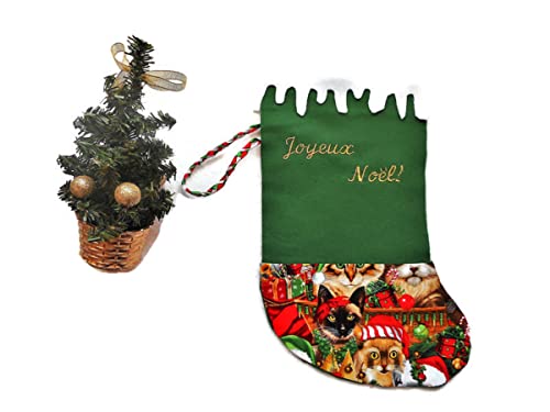 eliz-style-creation - Botte de Noël Personnalisée pour Chats, Nom Brodé, Chats de Noël et Feutrine Verte, Cadeau Chat, Cadeau Femme Homme