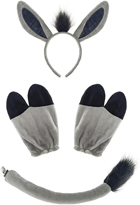 Donkey Cosplay Headband Set All Saints Animal Head Hoop Donkey Hair Hoop Masquerade PerformanceProps Donke Ears Hoof Tail Suit Anime Headband