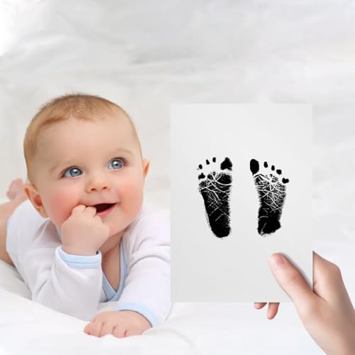 Image of Premium Inkless Plain A5 Cards Kit - Elegant Baby Hand and Footprint Keepsake Set with 6 Luxurious A5 Sized Cards, 4 Inkless Towelette - Non Toxic and Safe (Black)
