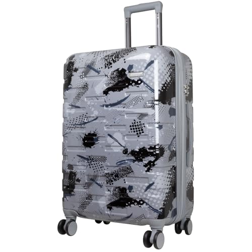 Trendyshop365 Hartschale Koffer mittelgroß Pescara mit Motiv 67cm 4 Rollen Silber