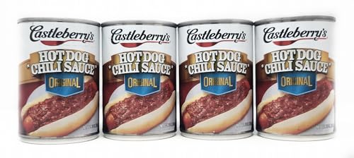 4 pack of Hot Dog Chili Sauce Castleberrys 10oz Cans (Original)