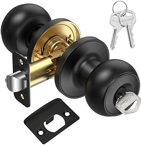 TICONN 1 Pack Matte Black Door Knobs, Colonial Style Door Knob for Entrance, Bedroom, Bathroom and Closet (Keyed Entry - Not Keyed Alike, 1 Pack)