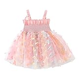 Kleinkind Mädchen ärmellos Schmetterling Tüll Spitze Rüschen Kleid Tanz Party Prinzessin Kleider Kleidung Taschenmesser Mit Tasche (Pink, 6-12 Months)