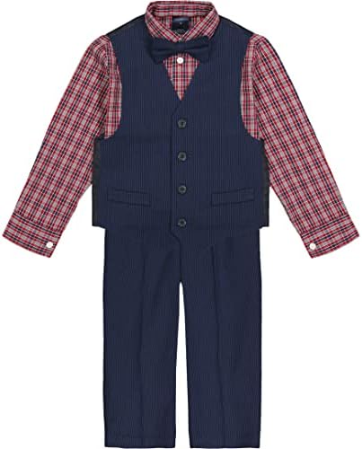 Tommy Hilfiger boys 4-piece Formal Vest Set, Includes Dress Shirt, Dress Pants, Vest & Tie Business Suit Pants Set, Night Blue, 3 US