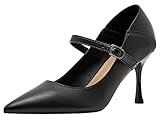 YooPrettyz Women Pointed Toe Office Pumps Collapsible Back Leather High Heels Formal Pumps Adjustable Straps Black3 10.5
