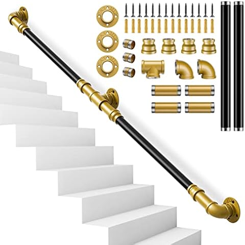 Handlauf für Treppen, Treppengeländer, 3m/2m/1,5m/1m Handlauf Rutschfester Haltegriff, Geländer, Verzinktes Stahlrohr, 3,2 cm Rohrdurchmesser, Griff, Wandhandlauf, Innen und Außenhandlauf Cover