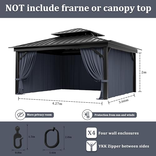 Pakunoda Gazebo Curtain Replacement Universal 4-Panel Sidewalls 12\' X 14\', Outdoor Privacy Curtains with Double Zipper, Replacement for Patio, Outdoor Canopy, Garden, and Backyard (Curtain Only) - Thumbnail 2