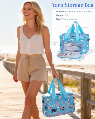 image for Aeelike Yarn Storage Organizer Travel Crochet Bag, Large Capacity Tote