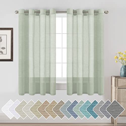 H.VERSAILTEX Linen Curtains Natural Linen Blended Curtain Panels for Living Room/Light Reducing Linen Semi Sheer Curtains 63 inch Length 2 Panels Set Nickel Grommet Window Panels, Sage by H.VERSAILTEX - Used condition - US$21.53