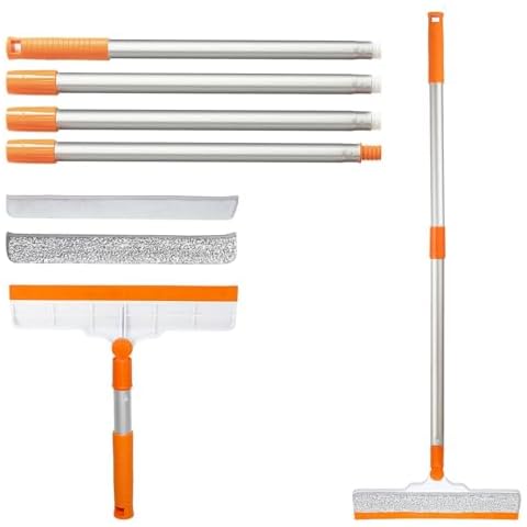 BURFERLY Window Squeegee for Home, Professional Window Cleaning Squeegee Kit with 60" Long Aluminium Handle, 12'' Squeegee, Microfiber Scrubber and 2 Refill Pads for Bathroom, Car Windows (Orange) Cover