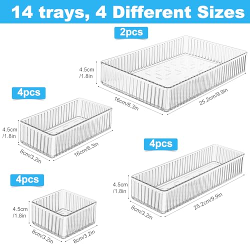 HOTOOLME 14 PCS Clear Drawer Organizer Set, 4-Size Drawer Storage Bins by HOTOOLME - Used condition - Image 3