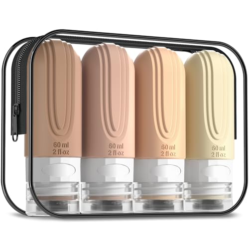 Mrsdry Travel Bottles for Toiletries, Tsa Approved 2oz Travel size Bottles, BPA Free Leak Proof Travels Toiletry Containers, Traveler Accessories with Toiletry Bag for Shampoo Liquid (4 Pack)