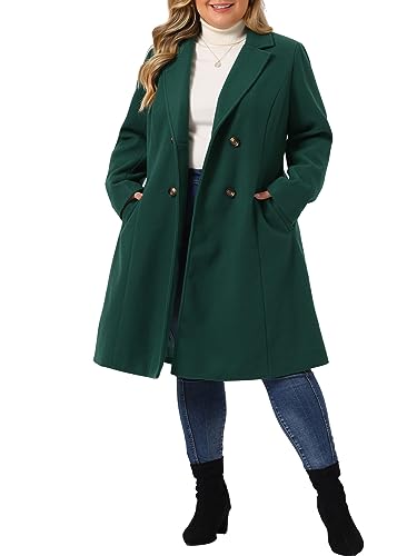 Agnes Orinda Plus Size Long Coats for Women Notched Lapel Winter Warm Double Breasted Coat