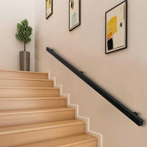 Moderno kit de escalera de hierro forjado – 1 m a 4 m, barra de agarre industrial negra para escalones de interior/exterior, seguridad para un mejor apoyo (400 cm)