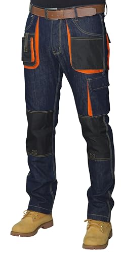 HASHOOB TRADING FZE Pantalones de Trabajo para Hombres Trabaja Jeans Pintores Pantalones con múltiples Bolsillos (2-AZUL5-34WX30L)