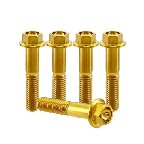Image of Rison Titanium Bolts Titanium Flanged Hex Head Bolt M6x1.0x25mm 6AL4V Aerospace Grade Ti Bolt Gold Titanium Bolt for Motorcycle Car Modification Pack of 5