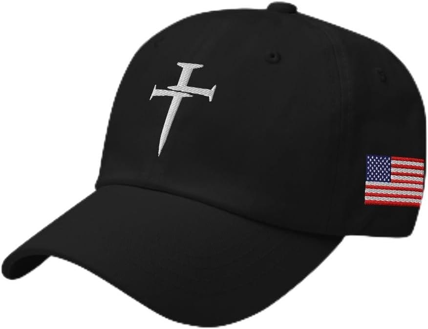 Christian Patriot Hat - Three Nails Cross American Flag Embroidered Adjustable Dad Cap