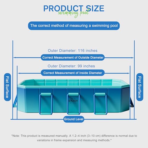 SUPIIRAW Foldable Pool, Non-Inflatable Swimming Pool for Kids, Adults and Pets,Large Foldable Pool with Equipped with Sturdy Metal Brackets, Suitable for Outdoor Backyard Gardens 116" × 65" × 19"