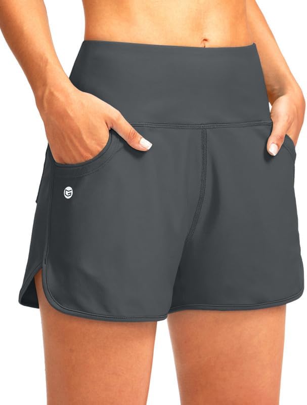 G Gradual Women's 3"/5'' High Waisted Swim Board Shorts with Pockets Liner Quick Dry Swimsuit Bottoms Bathing Suit for Women