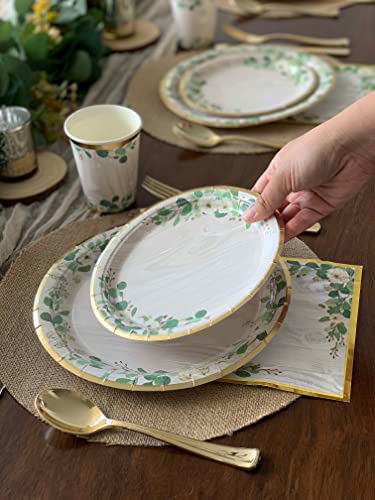 Woodland Sage Green Party Decorations, Paper Plates, Napkins, Baby Shower Gender Neutral, Boho Greenery, Dessert Plate, Disposable Cups, 25 Servings With Gold Foil, Bridal Shower, Birthday Supplies #TOP4