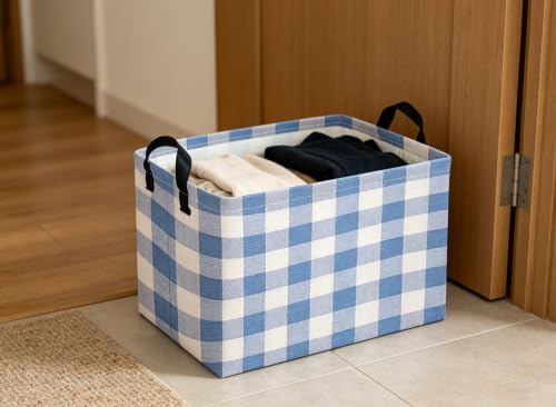 Image of Kids Basket Grid Storage Basket Gift Basket Rectangular Bedroom Decor for Books(Blue grid)