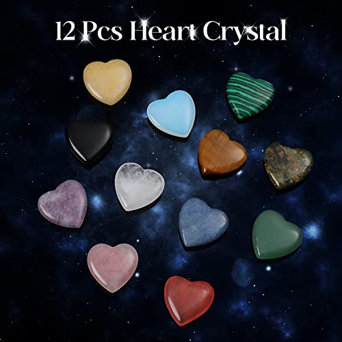 12 Pcs Natural Heart Crystals Shaped Healing Stones Crystal Palm 0.8 Inch Natural Stones Polished Love Gemstones Pocket Set Bulk Balancing Meditation Mother's Day Gift #TOP5