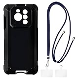Shantime Case and Crossbody Lanyard Set Compatible with Ulefone RugOne Xever 7 Pro Phone Cover and Adjustable Neck Strap with Metal Buckles and 2 Patches(Black + Blue)