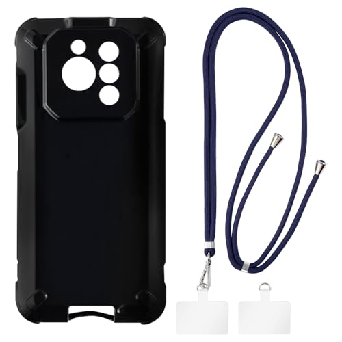 Shantime Case and Crossbody Lanyard Set Compatible with Ulefone RugOne Xever 7 Pro Phone Cover and Adjustable Neck Strap with Metal Buckles and 2 Patches(Black + Blue)