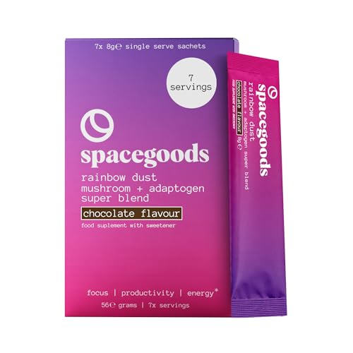 Spacegoods Rainbow Dust 7 Day Sachet Pack | Flavoured Mushroom Coffee | 80mg of Natural Caffeine | Lions Mane, Chaga, Ashwagandha & Vitamin B5 | Experience Sharper Focus, Energy & Calm | Chocolate