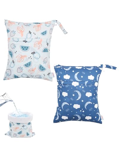 ALVA ALVABABY 2pcs Waterproof Wet Dry Bags,Reusable with Two Zippered Pockets,Baby Cloth Diaper,Travel,Beach,Pool,Daycare,Soiled Baby Items,Yoga Gym Bag,Swimsuits or Wet Clothes 2LW04