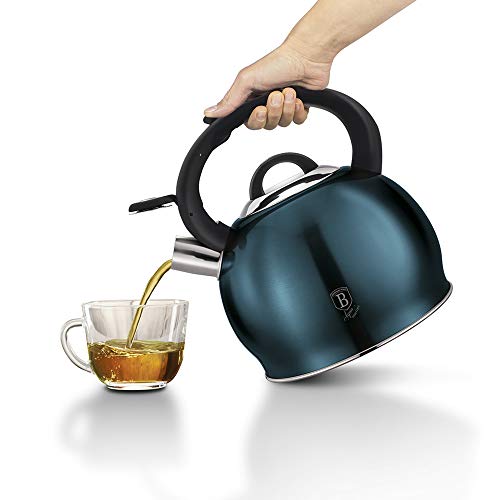 3L Home Stainless Steel Colorful Whistling Stove Top Kettle Kitchen Metallic Electric Induction Tea Pot (Aquamarine)