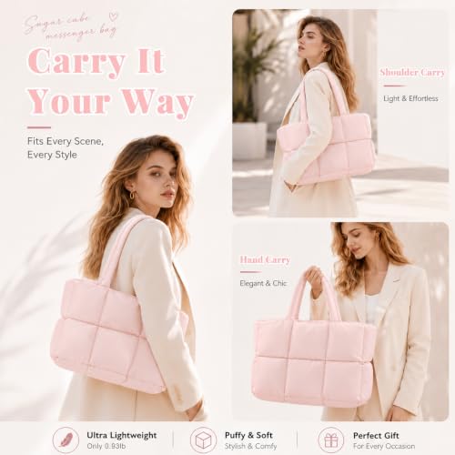 Image of PALAY Tote Bag for Woman Soft Lighweight Puffy Travel Handbag 15.6 inches Laptop Quilted Shoulder Hand Bags for Women